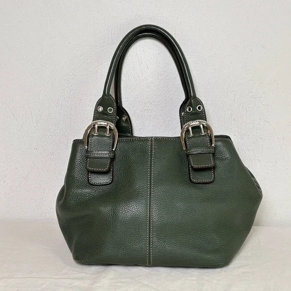 TIGNANELLO Dark Green Leather Satchel Silver Buckles Y2K - Picture 15 of 16